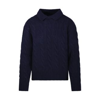 Ralph Lauren Cable-Knit Wool-Cashmere Polo Jumper - female - Ralph Lauren - Knitwear - Blue - XS - Knitwear
