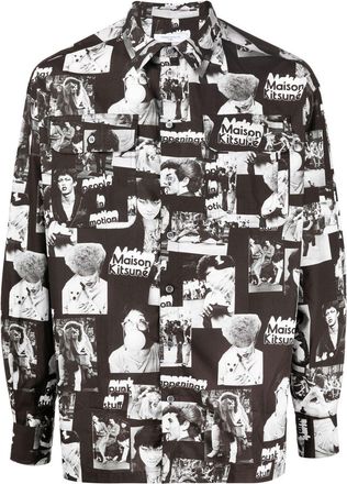 Maison Kitsun&eacute; graphic-print cotton shirt - men - Cotton - S - Black