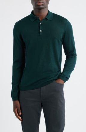 Jack Victor Long Sleeve Wool & Silk Polo Sweater in Forest Green at Nordstrom Rack, Size Xx-Large