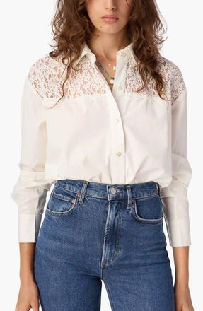 Cami NYC Silas Lace Yoke Cotton Poplin Shirt in Macadamia at Nordstrom, Size Xx-Small