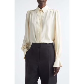 Valentino Campionari Silk Crepe Button-Up Shirt in Vanilla at Nordstrom, Size 10 Us