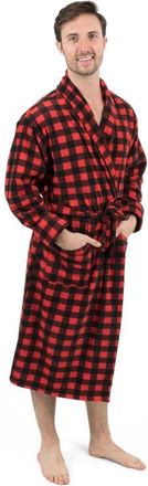 Leveret Mens Fleece Robe in Plaid Black & Red at Nordstrom, Size X-Large