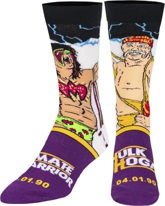 Odd Sox Mens Crew Socks - WWE Legendary Matches Collection (UK Adult 6-12) (Ultimate Warrior Vs Hulk Hogan)