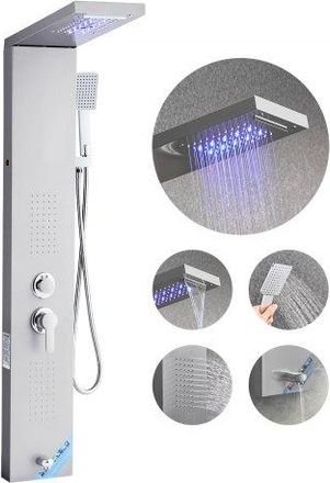OEM Sistema De Ducha Con Panel De Ducha Tipo Torre Y Cabezal Tipo Cascada Con Efecto Lluvia, Led, Acero Inoxidable, 5 Funciones, Montaje Pared, Con Boquil