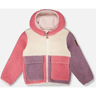 Deux par Deux Girl Long Sleeve Fleece Jacket in Pink Colorblock at Nordstrom, Size 12-18M