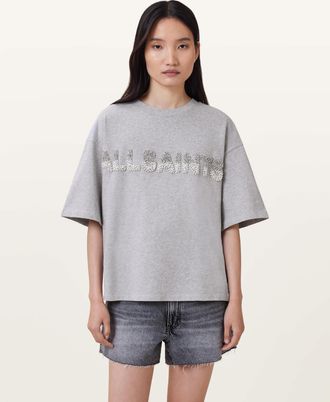 AllSaints Cotton Amelie Pearl Oversized T-shirt, Size: L