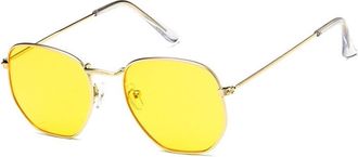 Generic Fashion Square Metal Large Frame Sunglasses Men Outdoor Driving Women Vacation Photo(Yellow)