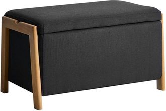 Beliani Storage Bench Black Fabric Upholstery Modern Design Glam Style Living Room Bedroom EDLAND