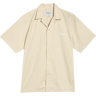 Carhartt Work in Progress Delray Cotton & Lyocell Camp Shirt in Stone /White at Nordstrom, Size X-Large