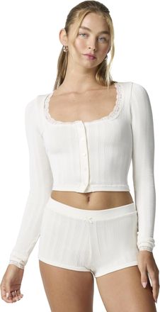Florence By Mills womens Pointelle Knit Cropped Cardi, Jet Stream, Small