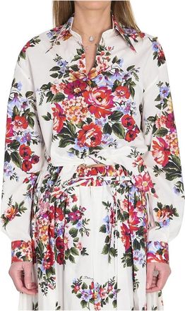 Dolce & Gabbana Cotton shirt met boeketprint - Dames - Overhemden - Veelkleurig - M - Katoen - Overhemden