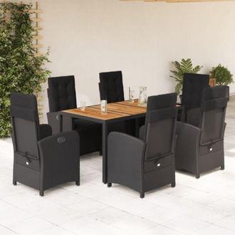vidaXL Set De Comedor De Jard&iacute;n 7 Pzas Y Cojines Rat&aacute;n Sint&eacute;tico Negro Vidaxl