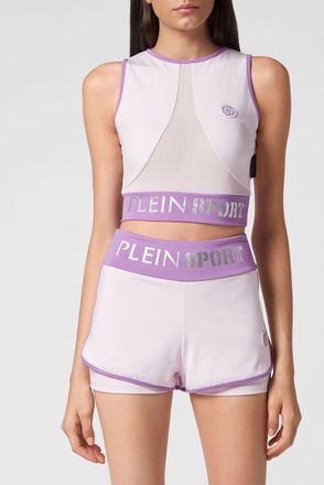 Plein Sport Top cropped sportivo in jersey con spalle scoperte