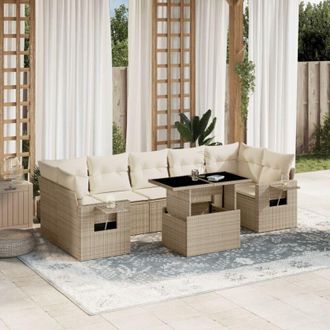 vidaXL Set De Sof&aacute;s De Jard&iacute;n Y Cojines 8 Piezas Rat&aacute;n Sint&eacute;tico Beige Vidaxl