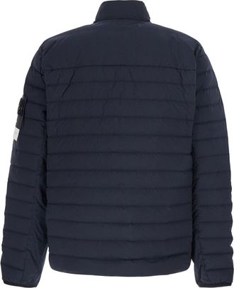 Stone Island Mens Down Jacket High Collar Blue Polyamide Padded &