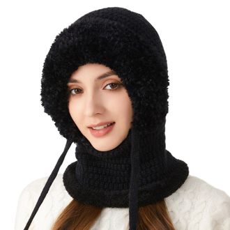 Generic 3 In 1 Beanie Hat With Scarf And Mask,WomenS Outdoors Windproof Scarf Hat,Warm Winter Balaclava Knitted Mask Cap For Women Sherpa Hood Ski Masks, Fall