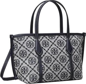 Tory Burch T Monogram Mini Perry Tote - Dames - Shoppers - Blauw - ONE Size - Katoen - Tassen