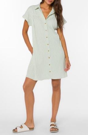 Velvet Heart Stripe Short Sleeve Seersucker Mini Shirtdress in Muted Sage Stripe at Nordstrom Rack, Size X-Small