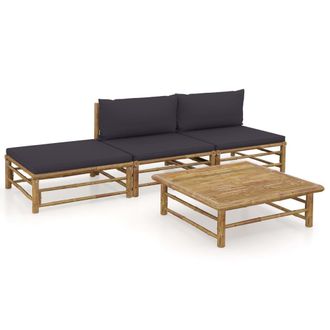 vidaXL Set Divani Da Giardino 4 Pz Con Cuscini Grigio Scuro In Bamb&ugrave; - Vidaxl