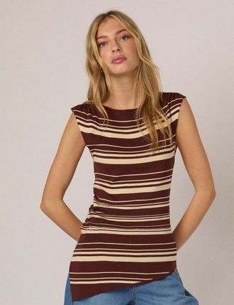 Nobody's Child Brown Striped Boat Neck Knitted Top