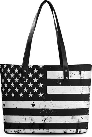 Generic U.S Flag Black And White Tote Bags for Women Cute Shoulder Purses Handbags