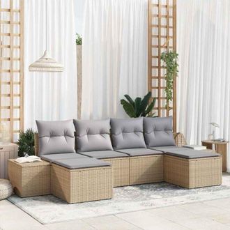 vidaXL Conjunto De Sof&aacute; De Jard&iacute;n Con Coj&iacute;n 6 Pcs Beige Y Gris Claro Vidaxl