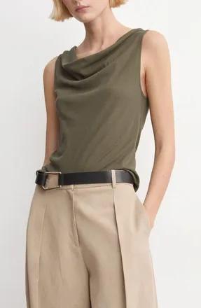 Mango Fitted Cowl Neck Sleeveless Cotton Top in Khaki Green at Nordstrom, Size X-Small