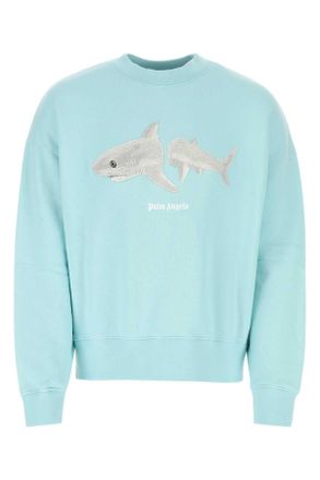 Palm Angels Pastel Light Blue Cotton Sweatshirt