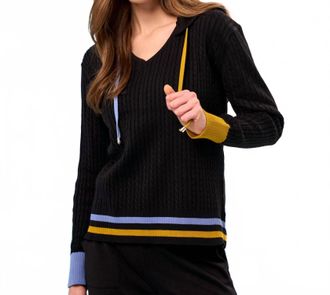 French Kyss Braided V-Neck Hoodie In Black/multi