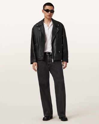 AllSaints Sheep Leather Bradford Oversized Leather Biker Jacket, Size: XS