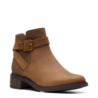 Clarks Maye Boots Womens Dark Tan Leather Ankle Strap Booties LION597
