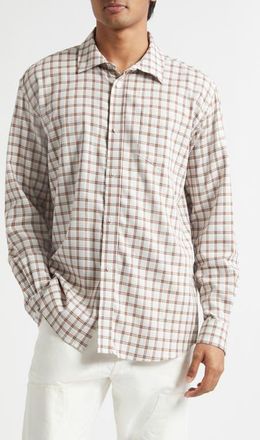 Palmes Plaid Cotton & Wool Button-Up Shirt in White/Brown at Nordstrom, Size 38 Us