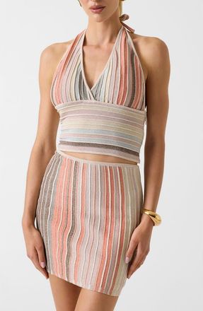 Marciano Rosy Stripe Metallic Knit Halter Neck Sweater in Brown at Nordstrom, Size Small