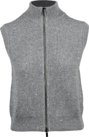 PESERICO Grey Metallic Fiber Virgin Wool-Cashmere Vest