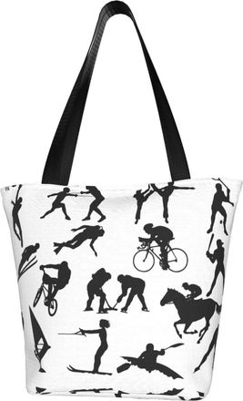 AOOEDM Athlete Pattern Reusable Tote Bag Women Casual Handbag Shoulder Bags for Shopping Groceries Travel Outdoors