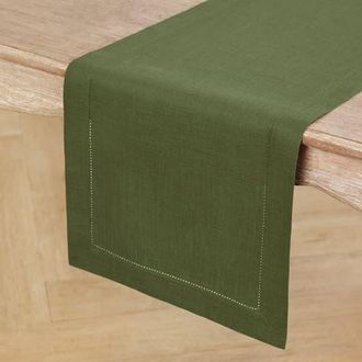 Solino Home Linen Table Runner for Dining Table, Holiday and Everyday Table Decor - Classic Hemstitch in Olive at Nordstrom, Size Xx-Large