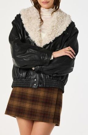ASTR the Label Jonyssa Faux Fur Trim Faux Leather Jacket in Black at Nordstrom Rack, Size Medium