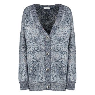 Paco Rabanne Cardigans, female, Blue, Size: XS V-neck Button-Front Cardigan