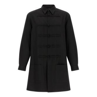 Yohji Yamamoto Overhemden, Heren, Zwart, L, Wol, China Button Blouse