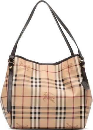Burberry Borsa tote con motivo Haymarket Check piccola in tela cerata Canterbury 2000-2017 - Marrone