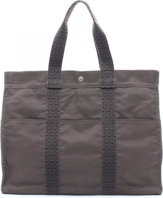 Herm&egrave;s Gray Canvas Handbag Tote Bag (Pre-Owned)