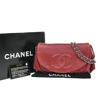 Chanel Timeless Half Moon Flap Caviar Red Leather Handbag (Pre-Owned)