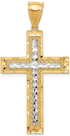 Diamond2Deal 10k Yellow Gold Rhodium Diamond-Cut Cross Pendant