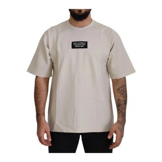 Dolce & Gabbana Tops, Heren, Wit, S, Katoen, T-shirt met ronde hals en korte mouwen
