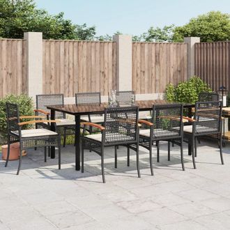 Berkfield Home 9 Piece Garden Dining Set with Cushions Black Poly Rattan