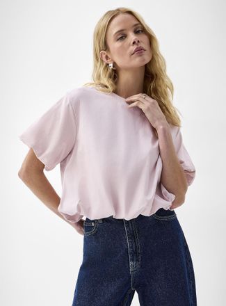 Icone Womens Cropped pure organic cotton bubble-hem T-shirt