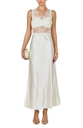 endless rose Lace Trim Midi Dress in Ivory at Nordstrom, Size X-Small