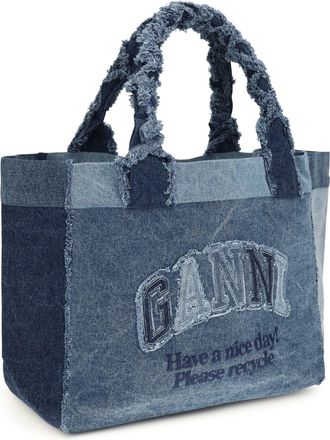 Ganni Womens Medium Trapeze Denim Shopper Mid Blue Vintage Cotton Shoulder Bags