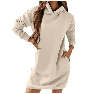 Generic Womens Long Sleeve Hooded Hoodies Sweatshirts with Pockets Solid Winter Warm Sweater Dress Casual Maxi Plus Size Sweater Dress Versatile Basic Hooded 