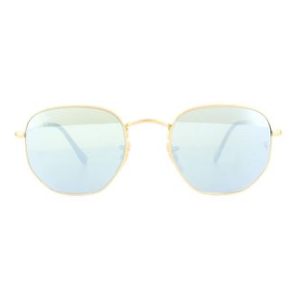 Ray-Ban Womens Sunglasses Hexagonal 3548N 001/30 Gold Silver Mirror 54mm Metal - One Size